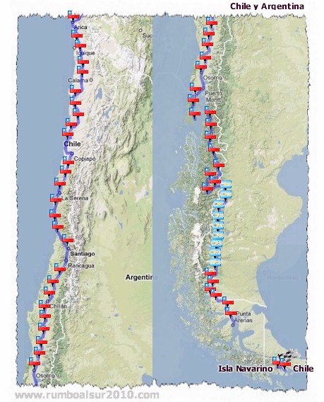 Mapa de ruta de Chile y Argentina