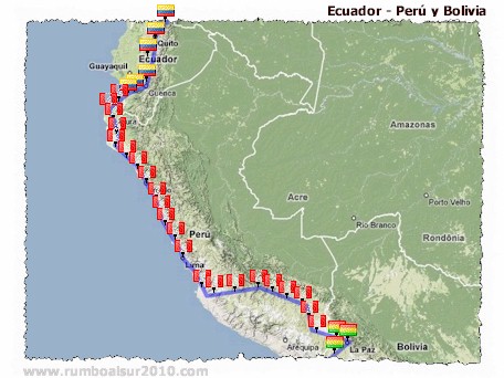 Mapa de ruta: Ecuador, Peru y Bolivia